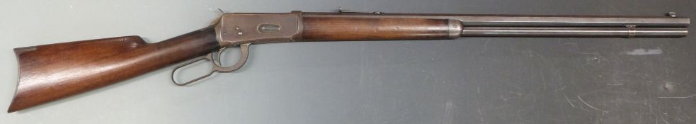 Winchester Model 1894 .32-40 underlever repeating rifle with adjustable sights, steel butt plate and