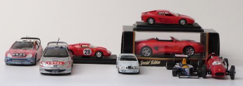 Eight Burago, Maisto, Solido and Tonka large scale diecast model cars including F1, Ferrari, Mustang
