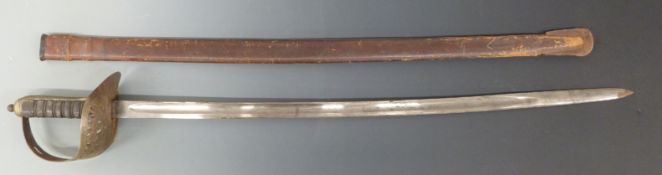 British Army 1897 pattern officers sword with pierced guard and George V cypher, fishskin and wire