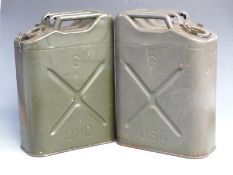 Two WWII American military fuel cans, both dated 1945 to base and with USA to side