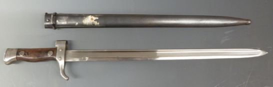 French 1892 second pattern bayonet with wood grip marked AD6739 to quillion and metal scabbard blade