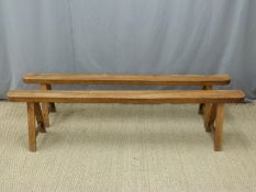A pair of country style benches with jointed legs, L200 x H47cm
