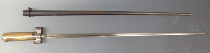 French 1886 model lebel bayonet stamped 30512 to both bayonet and scabbard, blade length 51cm