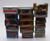 Sixteen Corgi diecast model cars including Inspector Morse 01803, Wallace & Gromit The Curse of