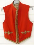 A c1908 Yorkshire Artillery officer's mess vest of scarlet cloth with gold braid to front collar and