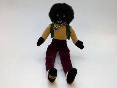 Merrythought Jingles Golly Teddy bear with velvet body, felt jecket and internal bells, 66cm tall