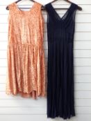 Orange devoré velvet dress, navy georgette dress