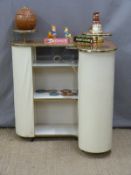 Retro 1960's free standing bar with football ice bucket, Babycham items etc. W84 x D64 x H101cm