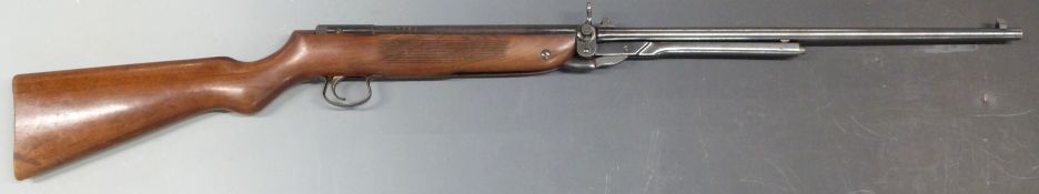 Webley Mk3 .22 air rifle with inset ivorine plaque to stock, reeded forend and tap action, NVSN