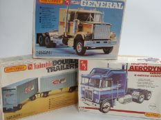 Three Matchbox AMT 1:25 scale model lorry kits Peterbilt  GMC General MK 9502 PD PK-6124, Aerodyne