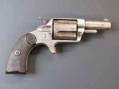Colt New House .41 long 5 shot revolver with nickel plated frame, spur trigger, brown chequered