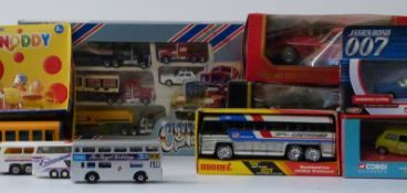 Twelve Corgi, Matchbox, Burago and similar diecast model vehicles including Mr Bean 04419, James