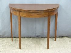 Georgian mahogany inlaid demi lure fold over games table, W91 x D45 x H75cm