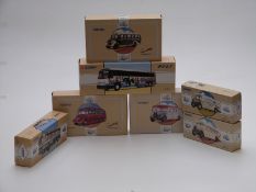 Seven Corgi Classics, Commercials and Public Transport diecast model buses and coaches comprising