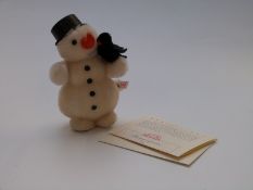Steiff Teddy bear Snowman with Raven with white and black mohair and saucepan hat, limited edition