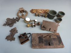 A collection of door furnishings, 18thC onwards, to include locks, knockers, knobs and door plate