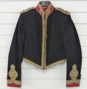 A c1908 Yorkshire Artillery officer's mess jacket of black cloth with red collar and cuffs,