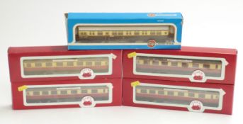 Five Airfix and Dapol 00 gauge coaches including BR Auto-Coach 54256-8, Centenary Comp, EXEC etc,