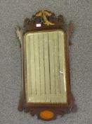 A 19thC inlaid wheatear bevelled mirror, H92cm