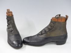 A pair of Victorian buttoned gentleman's shoes by Manfield, with wooden trees