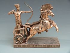 Leonardo copper plated figure of an Egyptian archer in a chariot drawn by two horses