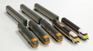 Two Hornby 00 gauge Inter-City trains 125 with three engines and three coaches and 91010 with two