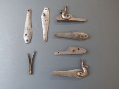 Three pairs of percussion gun locks all with ornate engraving one set named 'Dickie'.