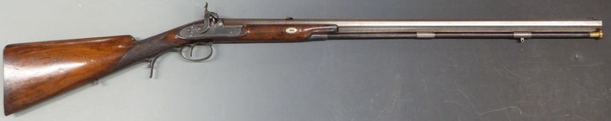 Joseph Harkom of Edinburgh .53 percussion hammer action rifle with named and engraved lock, engraved