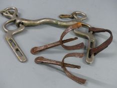 Ministry marked 1914 WWI Eaton horse bit and a pair of spurs