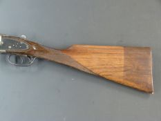 Silver Sable 12 bore side by side sidelock ejector shotgun with engraved lock, underside, trigger