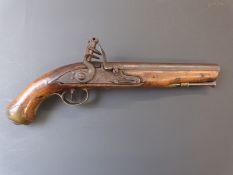 Flintlock hammer action Dragoon pistol with lock plate stamped 'Tower' and with crown cypher,