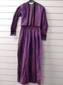 Late 19th Century purple taffeta dress and jacket with black velvet trim