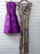 Gold and blue evening dress and purple cocktail dress