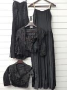 Two Victorian beaded bodices and two black dresses