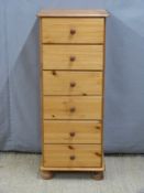 Tall pine chest of six drawers, W45 x D38 x H110cm