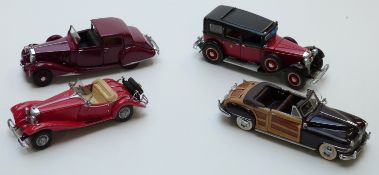 Four Danbury and Franklin Mint diecast model vehicles comprising 1948 Chrysler Town and Country, The