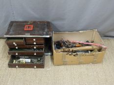 A quantity of vintage engineering tools including a toolmaker's chest and contents