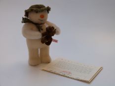 Steiff Teddy bear The Snowman Dancing with Teddy with white and brown mohair and woollen hat,