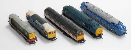 Five Lima 00 gauge diesel locomotives including SS Great Britain, The Burma Star, River Sheaf,