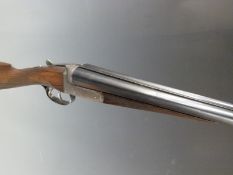 Lang & Hussey 12 bore side by side shotgun with named and border engraved lock, chequered grip and