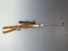 Vostok 38 .22 air rifle with semi-pistol grip and Gamo VFLC 4x32 WR scope, serial number 87046328
