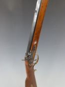 Jaeger Kentucky style .45 gun with storage compartment to stock, brass trigger guard, curved butt