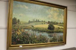 Continental school : a thatched cottage, oil on board.