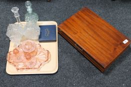 A tray of glass ware - candlestick,