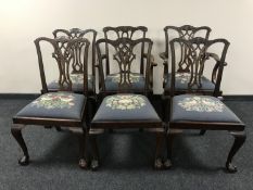 A Victorian oval wind out table with two leaves and handle plus six Victorian dining chairs