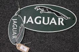 Two cast iron plaques - Jaguar