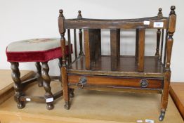 A mahogany Canterbury together with a hexagonal oak footstool
