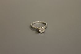A fine 18ct white gold diamond solitaire ring, approximately 1.7ct, size M/N.