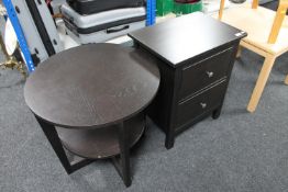 A contemporary pine two drawer chest together with a circular two tier table