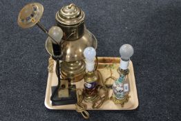 A tray of converted brass lantern,